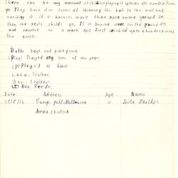 Document - Leila Stalker, Addressed to Dorothy Howard, Description of Ball Game 'Ledger', 25 Aug 1954
