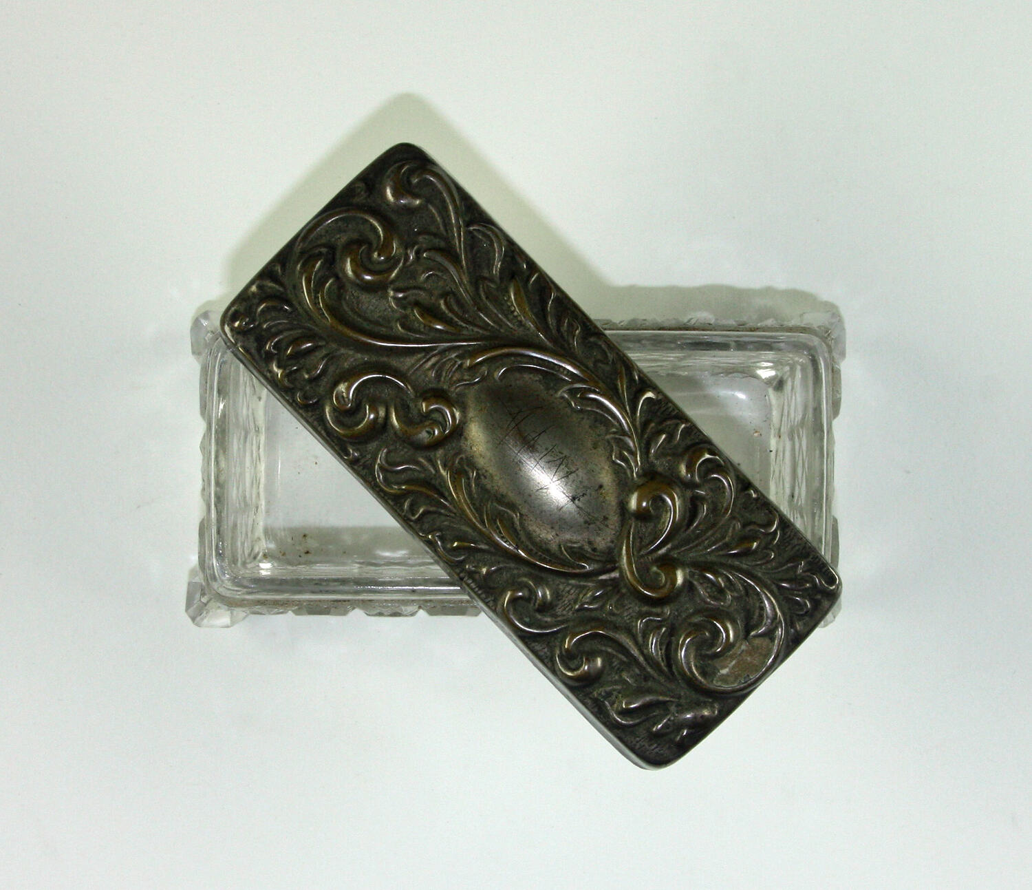 Hair Pin Box - Glass & Metal, circa 1911