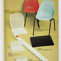 Page with image of plastic homeware and text.