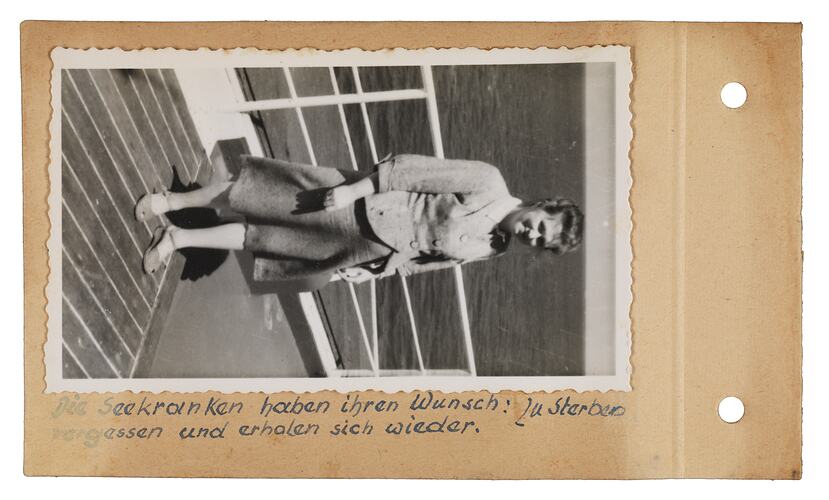 Gerda Lischke on the deck of a ship, 1955