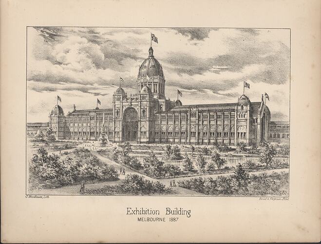 Lithograph - Clarence Woodhouse 'Royal Exhibition Building' , Melbourne, 1887