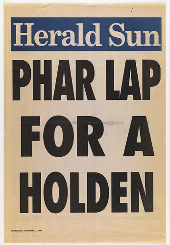 Poster - Herald Sun, Phar Lap for a Holden, 02 Sep 1998