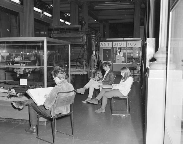 R.M.I.T. Art students in Queen's Hall, Institute of Applied Science (Science Museum), Melbourne, 1968