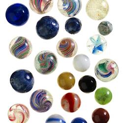 Coloured glass marbles.