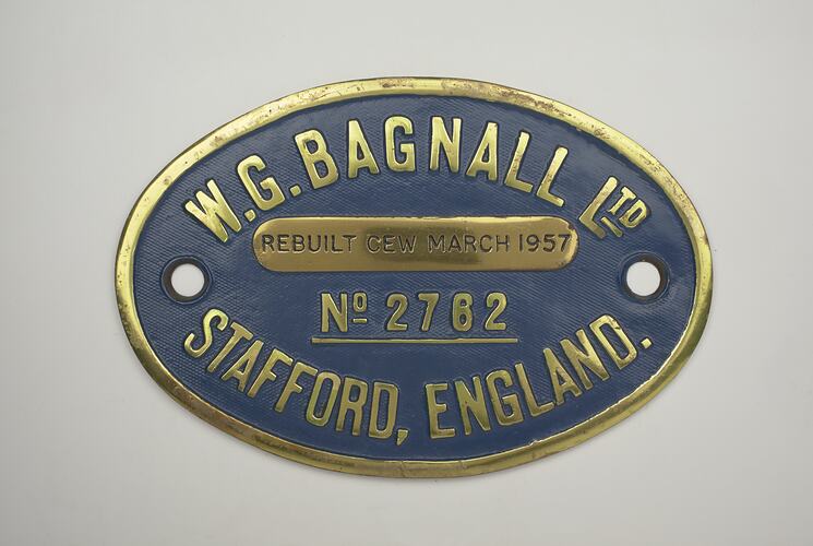Locomotive Builders Plate - W.G. Bagnall Ltd, 1957