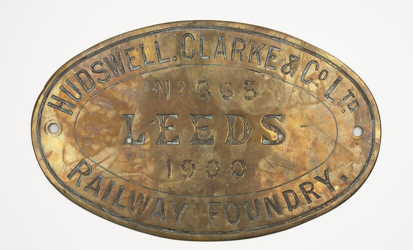 Locomotive Builders Plate - Hudswell, Clarke & Co., Leeds, England, 1900