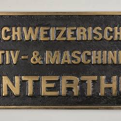 Locomotive Builders Plate - Schweizerische Locomotiv & Maschinenfabrik, Winterthur, Switzerland, 1926