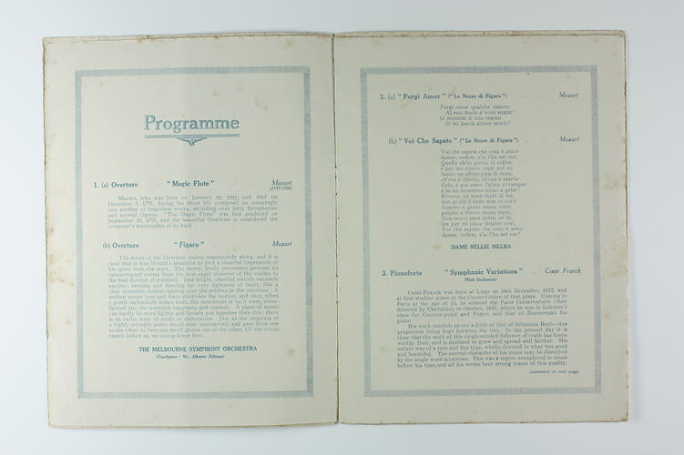 Programme - Dame Nellie Melba Homecoming Concert, Melbourne Town Hall, 31 Aug 1921
