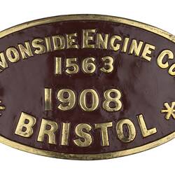 Locomotive Builders Plate - Avonside Engine Co., Bristol, England, 1908