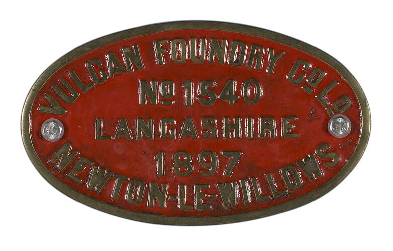 Locomotive Builders Plate - Vulcan Foundry Ltd, 1897