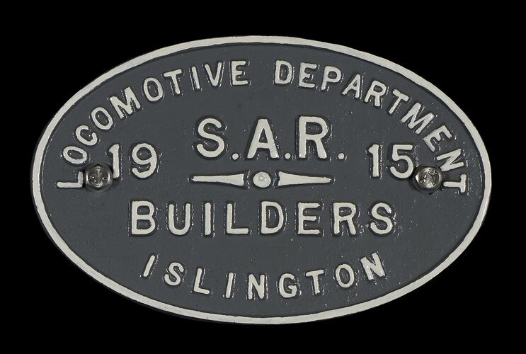Rolling Stock Builders Plate - SA Railways, 1915