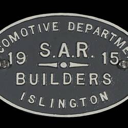 Locomotive Builders Plate - South Australian Railways, 1915