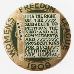 Badge - Women's Freedom League, Great Britain, 1909