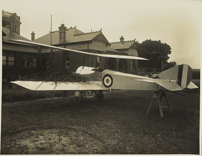 Oblique Left Rear View of Basil Watson's Biplane on the Lawn Outside the Family Home, Elsternwick, Victoria, 1916