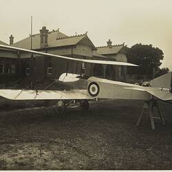 Photograph - Oblique Left Rear View of Basil Watson's Biplane on the Rear Lawn Outside 'Foilacleugh', Elsternwick, Victoria, 1916