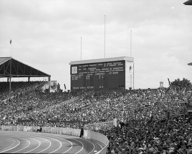 Scoreboard, Men's 200 Metres, Olympic Games, Melbourne Cricket Ground, Melbourne, Victoria, 1956