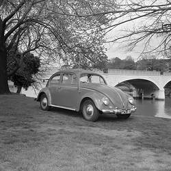 Negative - Volkswagen 'Beetle' Motor Car Near Yarra River, Melbourne, Victoria, 1958