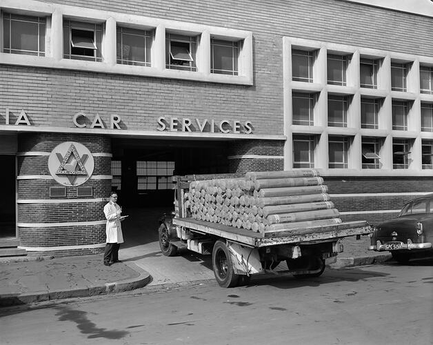 Victoria Car Services Pty Ltd, Truck at Factory, Carlton, Victoria, Oct 1958
