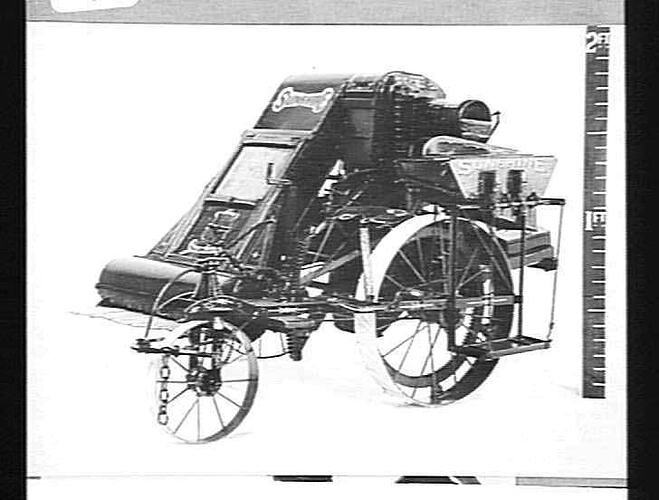 MODEL OF 5 FT SUNSHINE HARVESTER MADE IN 1899. PHOTOGRAPH TAKEN IN MARCH 1930.