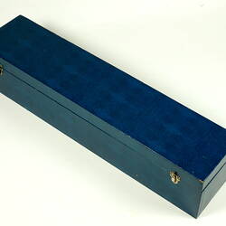 Navy rectangular presentation box. Closed.