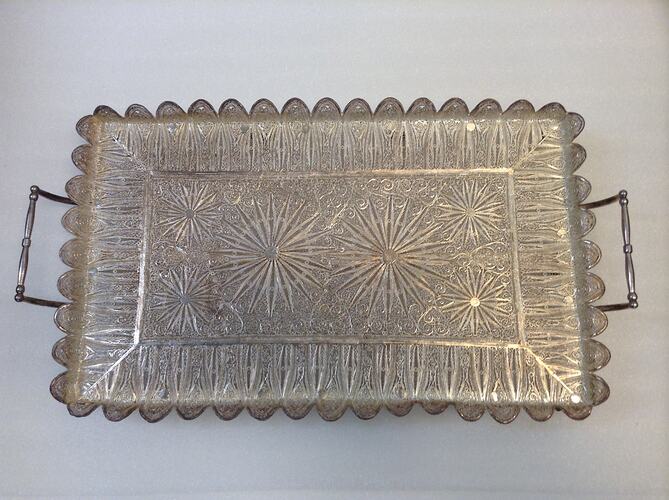Handmade rectangular filigree (open wirework) silver tray.