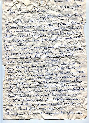 Letter - Lindsay & Sylvia Motherwell, To Trevor & David, 19 Mar 1992