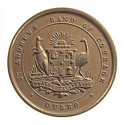Medal - St Andrew's Band of Courage Total Abstinence, St Andrews Band of Hope, New South Wales, Australia, pre 1903