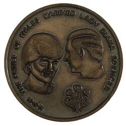 Medal - Royal Wedding, The Prince of Wales & Lady Diana Spencer, M.R. Roberts Ltd, New South Wales, Australia, 1981