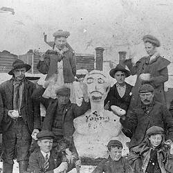 Negative - Group With a Snowman, Ballarat, Victoria, 1902