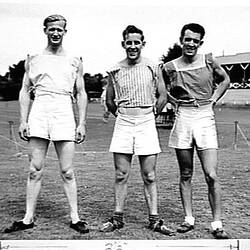 Photograph - H.V. McKay Massey Harris, Three Athletes at Company Picnic, Frankston, Victoria, 25 Feb 1950