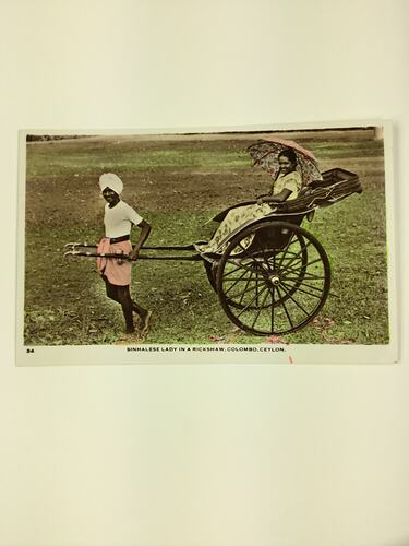 HT 54758, Postcard - Sinhalese Lady in a Rickshaw, Colombo, Ceylon, 1967 (MIGRATION), Document, Registered