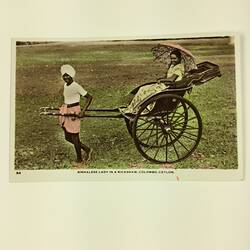 HT 54758, Postcard - Sinhalese Lady in a Rickshaw, Colombo, Ceylon, 1967 (MIGRATION), Document, Registered