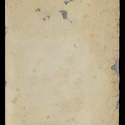 Blank worn page of an unbound book of folded paper leaves.
