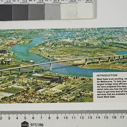 Detail of tri-folding leaflet with colour image of Westgate bridge.