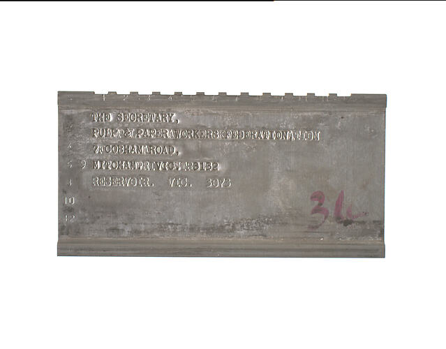 Address Plate - Pulp and Paper Workers Federation