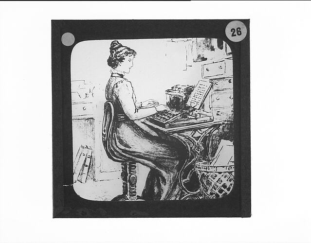 Glass Negative - Woman Seated at Typewriter