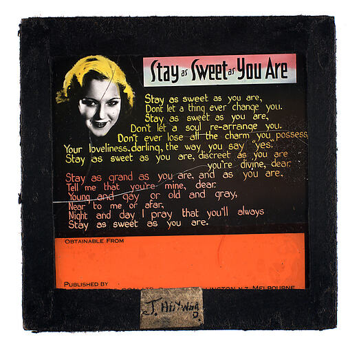 Lantern Slide - 'Stay as Sweet as You Are'