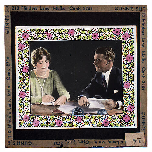 Lantern Slide - Universal Opportunity League, Man and Woman at Table