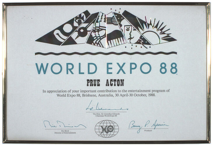 Framed Commemorative Award - World Expo, 1988