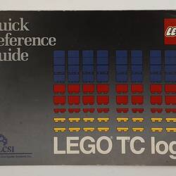 Front cover with rows of separate Lego pieces in blue, red and yellow. Text above and below.