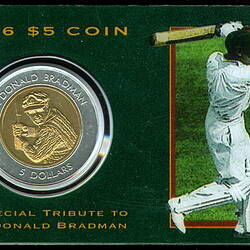 Coin - 5 Dollars, Sir Donald Bradman Commemorative, Australia, 1996
