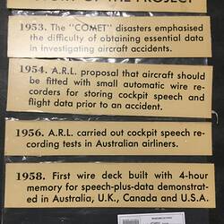Labels - ARL Flight Memory Recorder, Aeronautical Research Laboratories, Melbourne, Australia, circa 1969