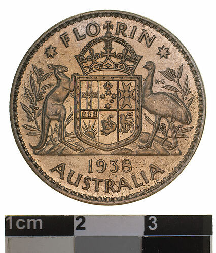 Proof Coin - Florin (2 Shillings), Australia, 1938, photographed by Museums Victoria