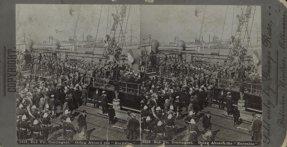 Digital Photograph - Rose's Stereoscopic Views, Second Victorian Contingent Boarding 'SS Euryalus' for Boer War, 1900