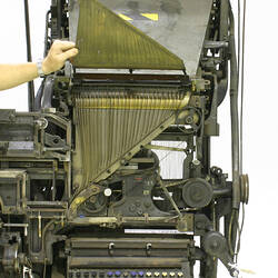 Close up of Typesetting Machine - Mergenthaler Linotype Model 8, Line Casting, 1930s