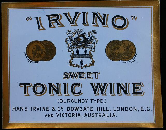 Wine Label - Great Western Winery, Sweet Tonic Wine, 'Irvino', 1905-1918