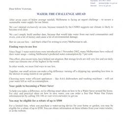 Letter - 'Water: The Challenge Ahead', 2003