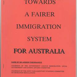 Booklet - 'Towards a Fairer Immigration System for Australia', 1992