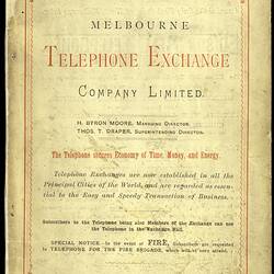 Telephone Directory - Melbourne Telephone Exchange Company Limited, 1st October, 1883 (COMMUNICATIONS