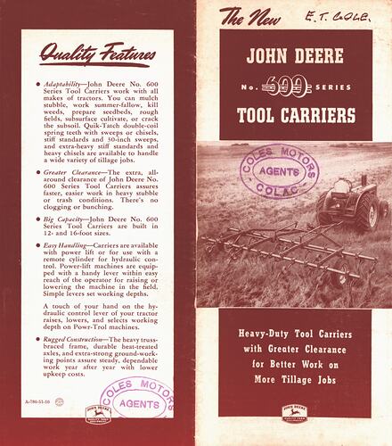 John Deere No. 600 Series Tool Carrier